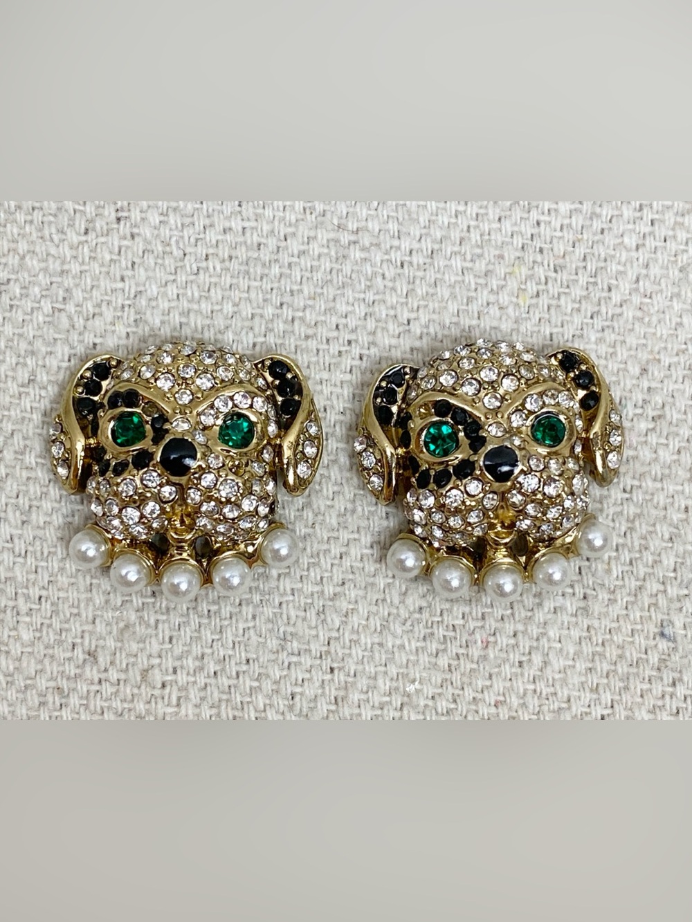 Betsey Johnson Clear Crystal and Black Accent Black White Dog Stud Earrings
